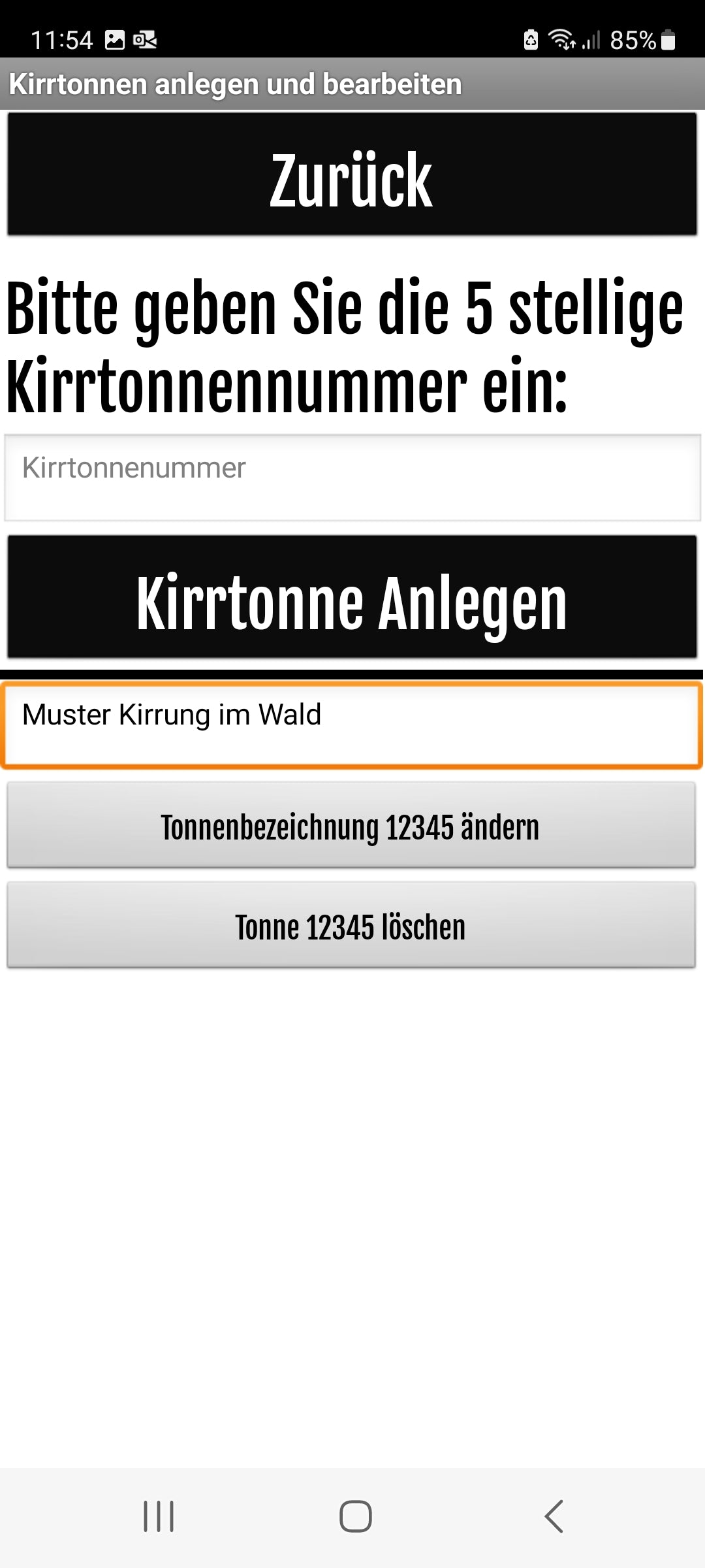 benennen sie den kirrautomaten vom typ handykirrung in der app fürs smartphone individuell